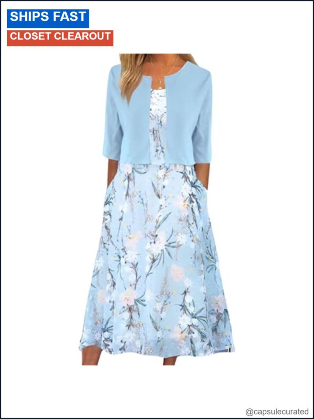 XNC Two Piece Dress Set Women Summer Dressy Outfit Floral Midi A-Line Lounge
